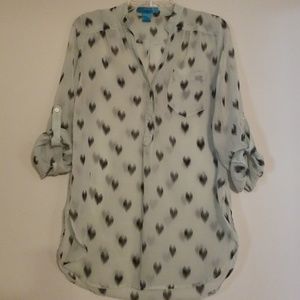 Pale mint green button up with heart pattern